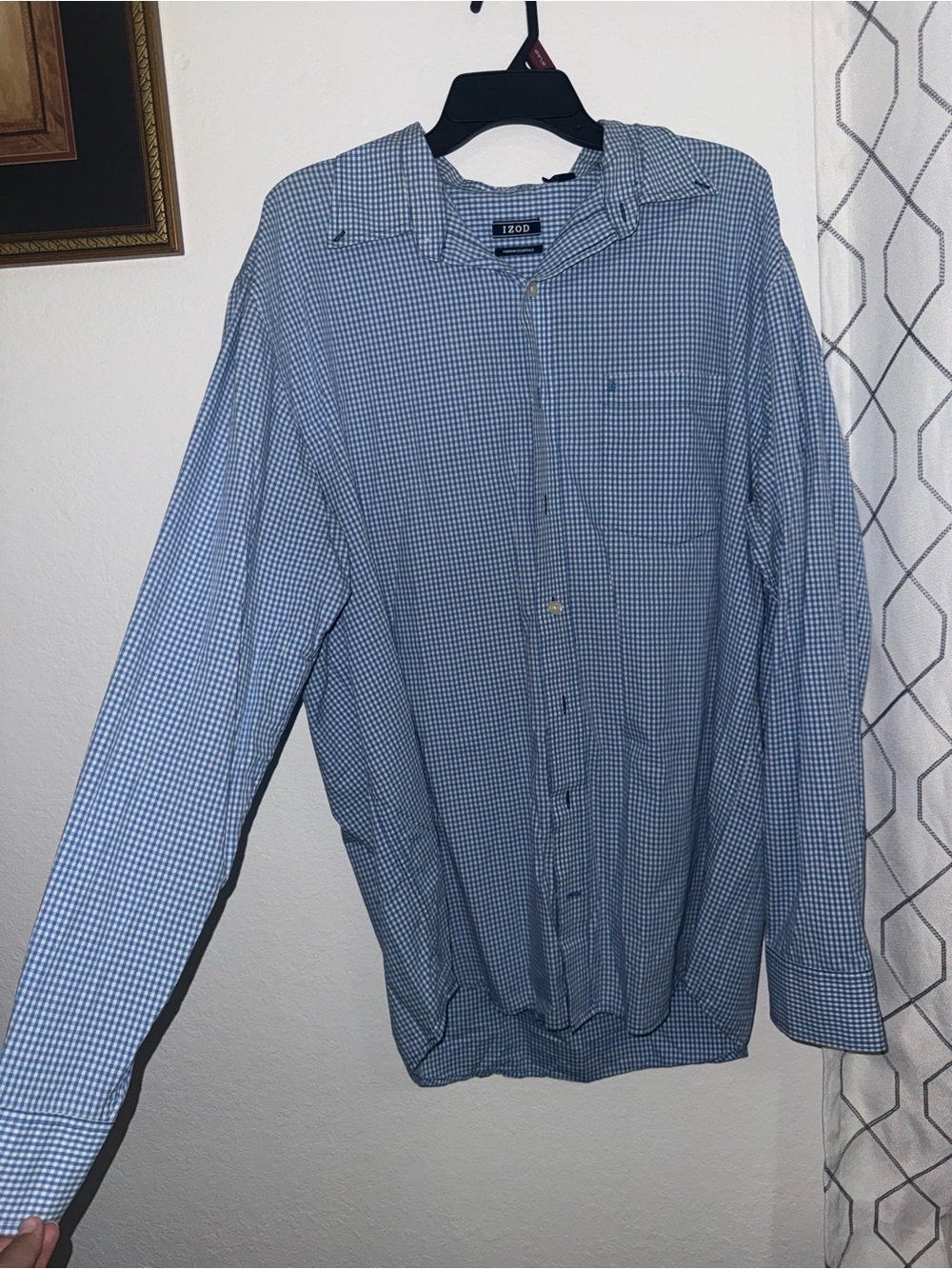 Izod Blue White Check Long Sleeve Shirt